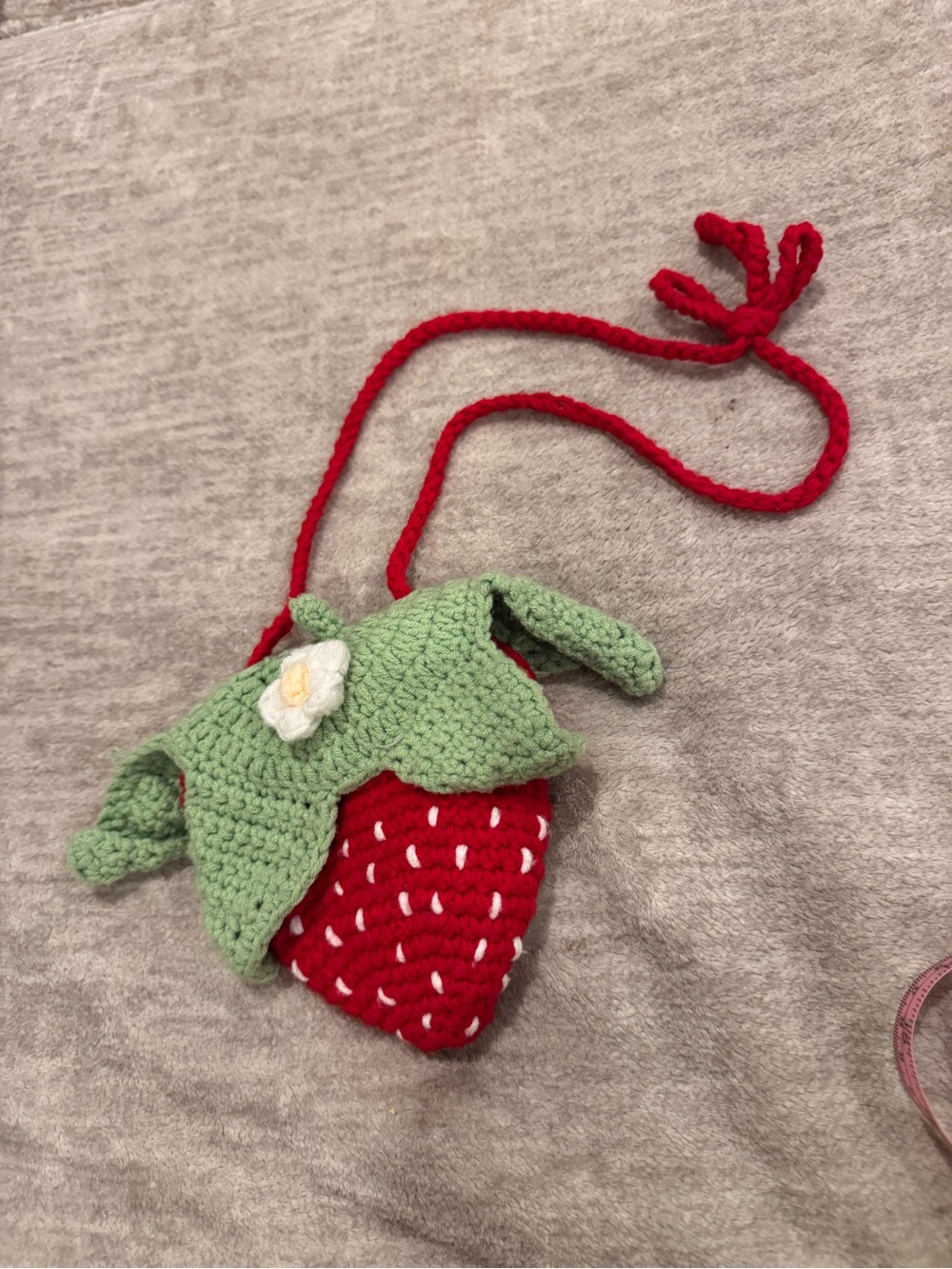 Handmade Red Strawberry Crossbody Bag with Green Leaf Flap